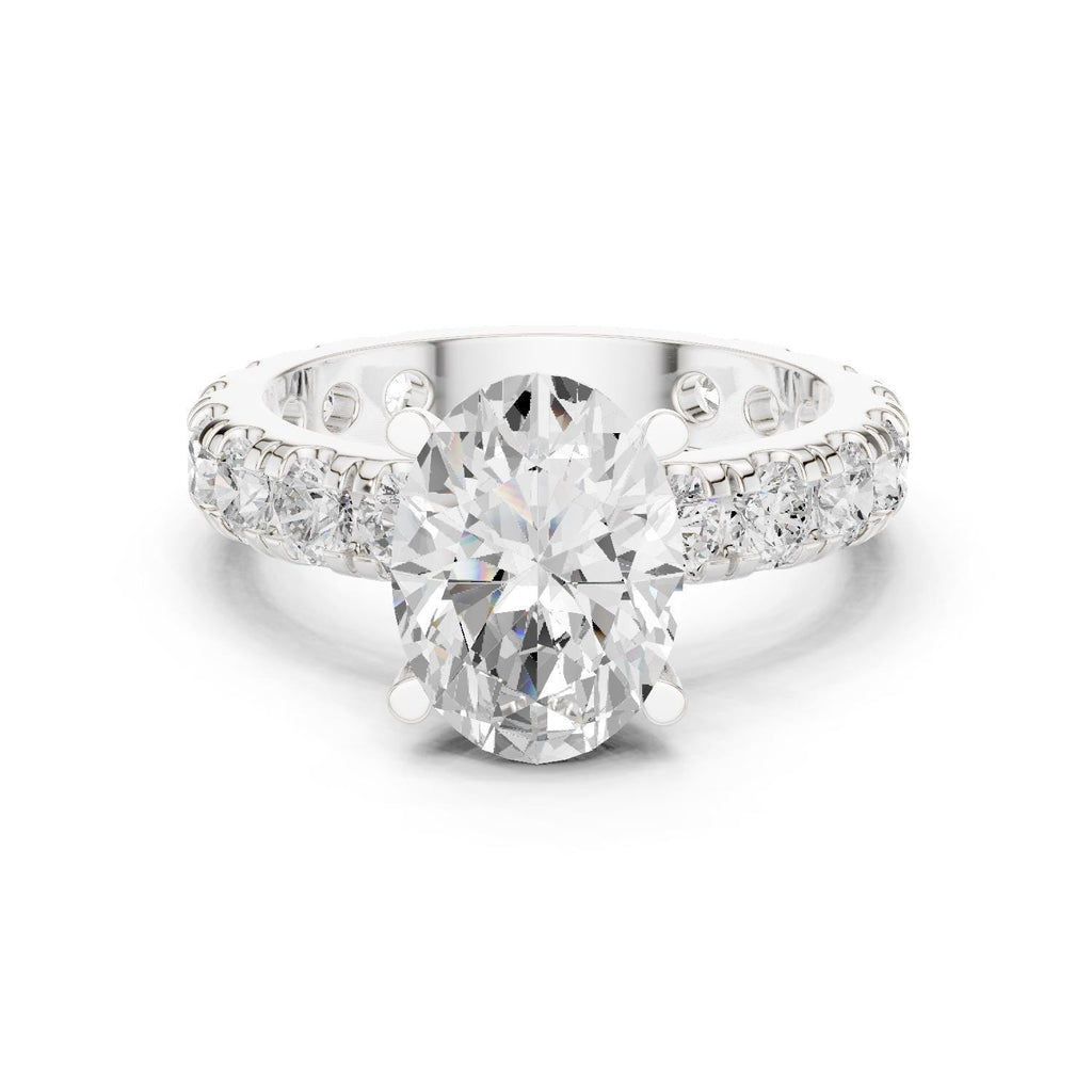 Oval Moissanite Ring with Pavé Band – 925 Sterling Silver, 18K Gold Vermeil