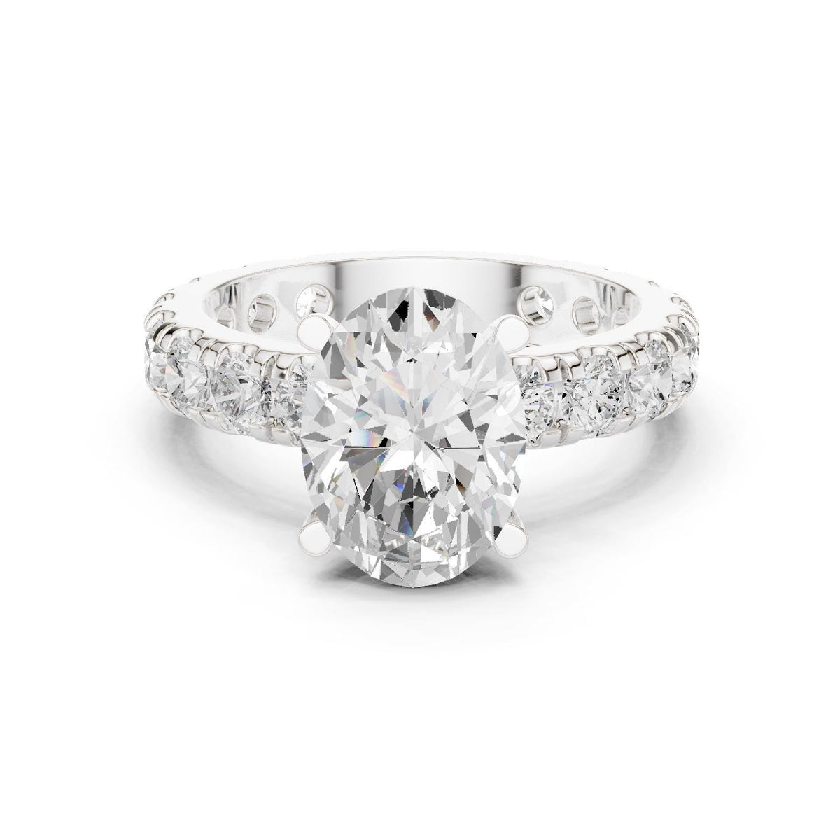 Oval Moissanite Ring with Pavé Band – 925 Sterling Silver, 18K Gold Vermeil