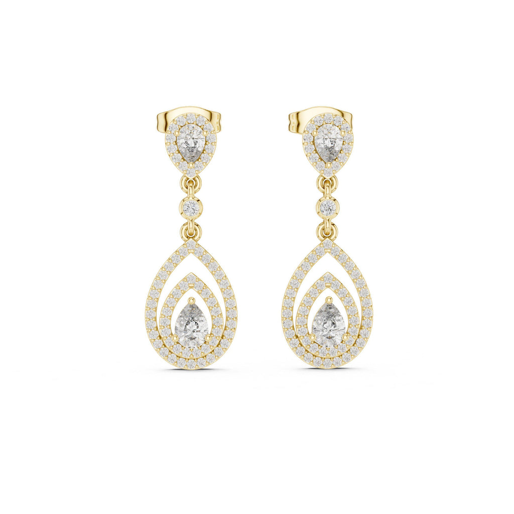 Pear Moissanite Double-Teardrop Halo Drop Earrings – 925 Sterling Silver, 18K Gold Vermeil