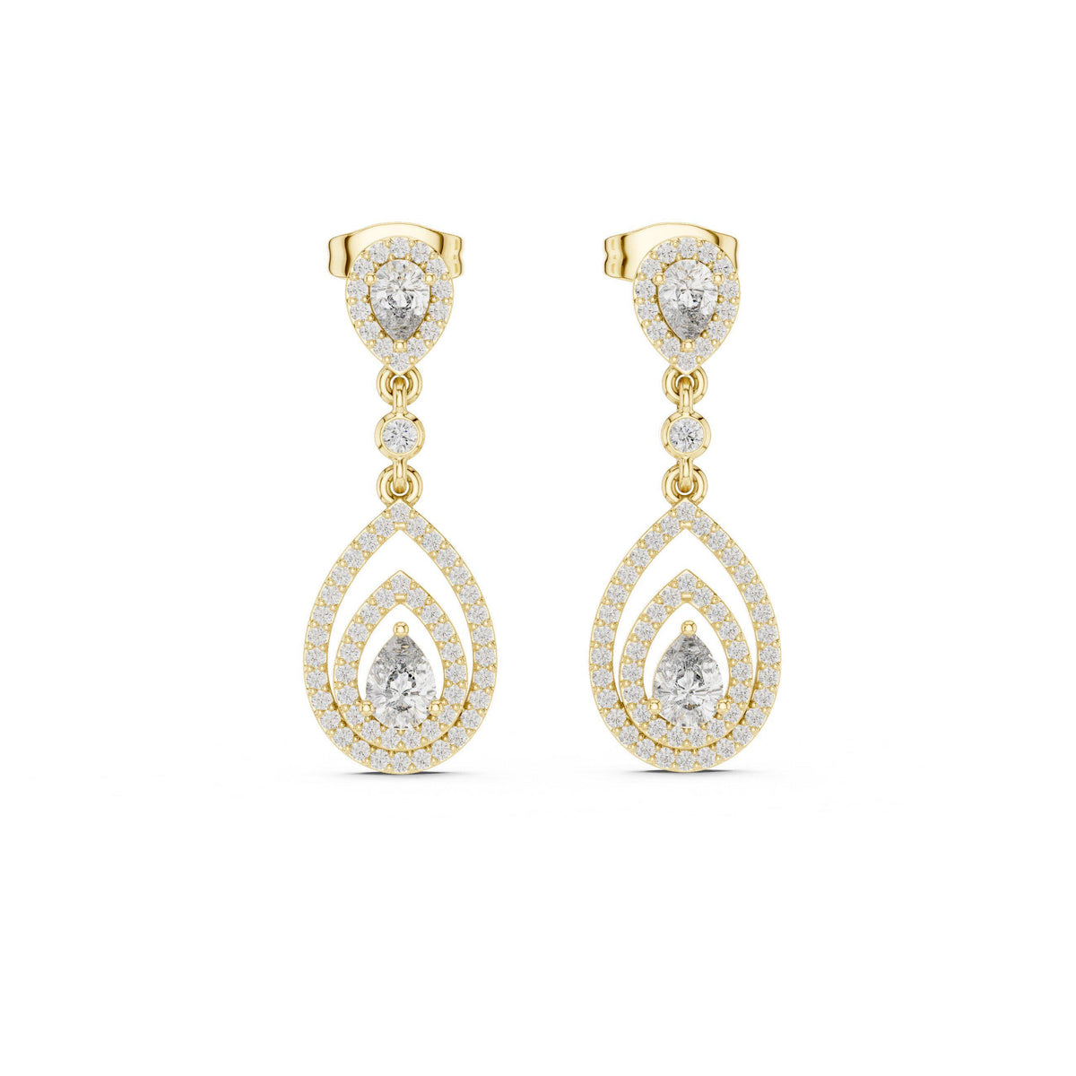 Pear Moissanite Double-Teardrop Halo Drop Earrings – 925 Sterling Silver, 18K Gold Vermeil