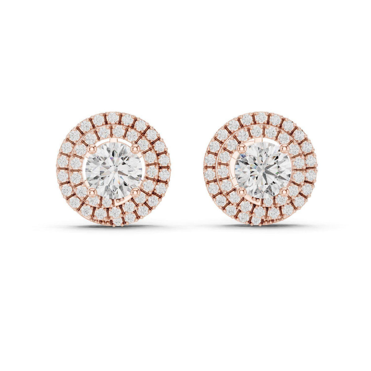 7mm Round Moissanite Double-Halo Stud Earrings – 925 Sterling Silver, 18K Gold Vermeil