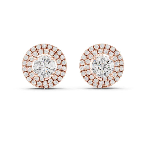7mm Round Moissanite Double-Halo Stud Earrings – 925 Sterling Silver, 18K Gold Vermeil