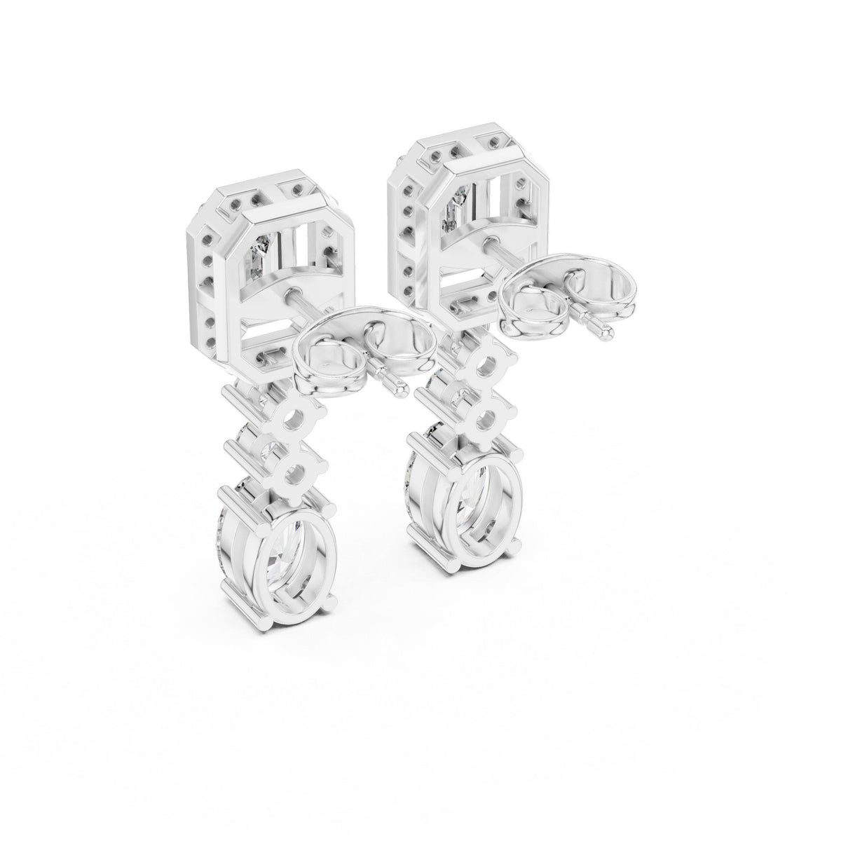 Emerald-Cut Halo Moissanite Drop Earrings – 925 Sterling Silver, 18K Gold Vermeil