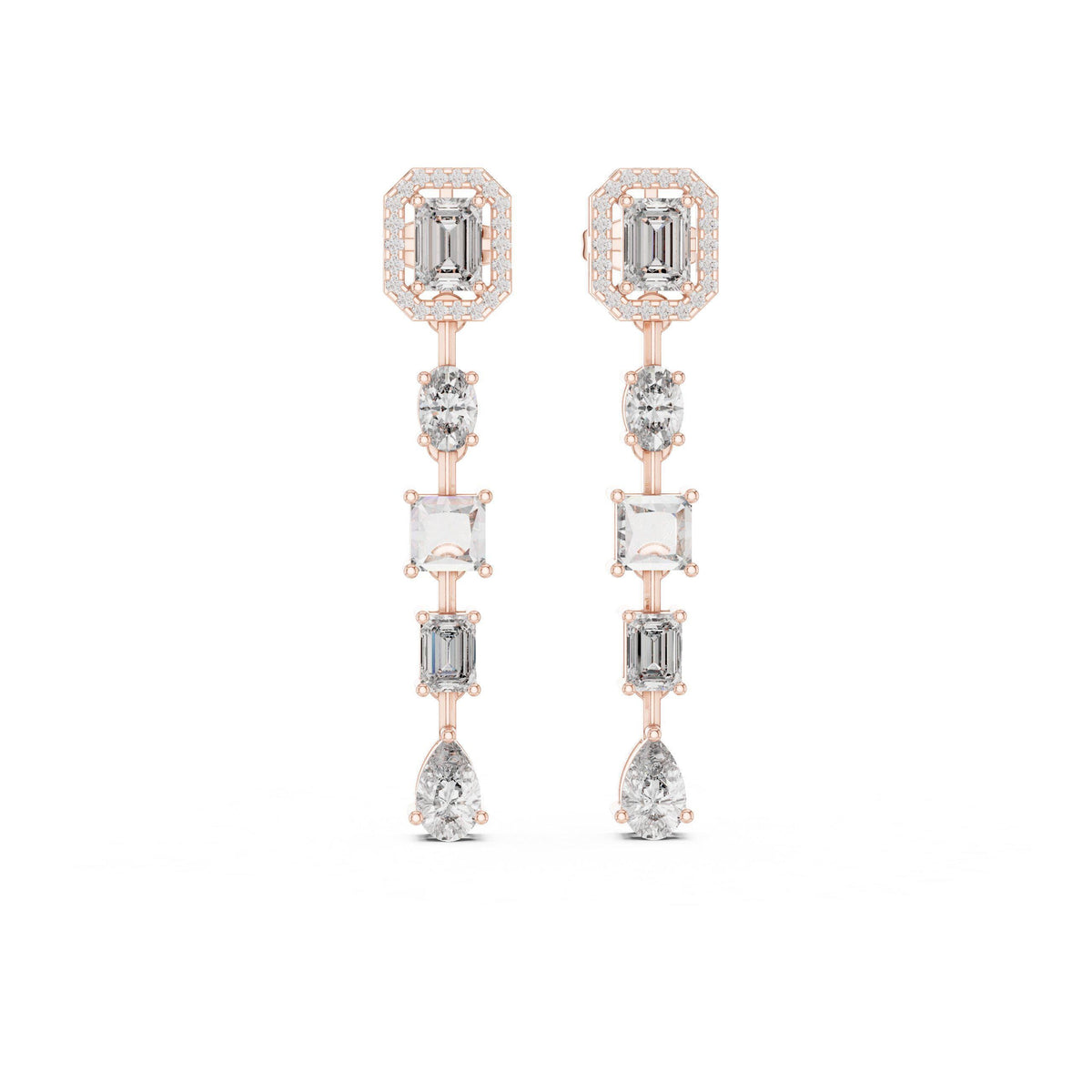 Mixed-Cut Moissanite Linear Drop Earrings – 925 Sterling Silver, 18K Gold Vermeil