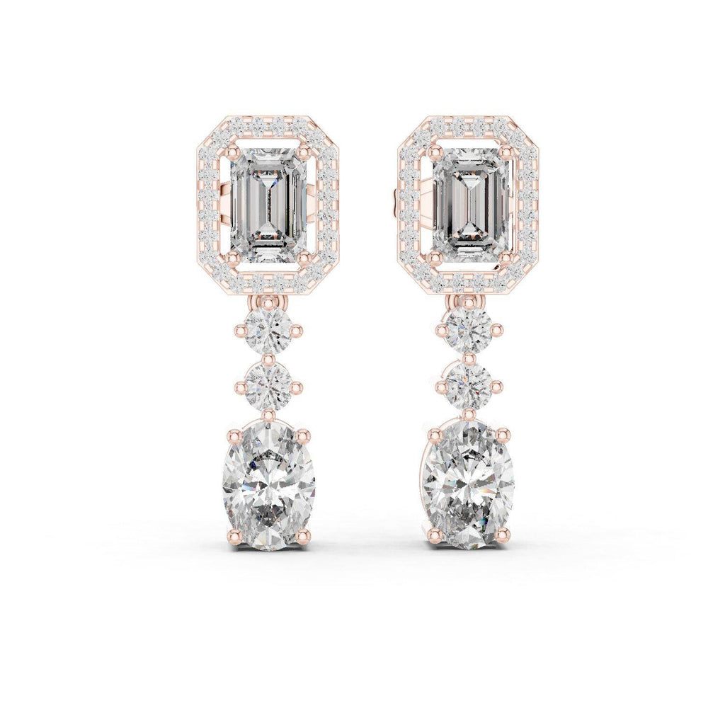 Emerald-Cut Halo Moissanite Drop Earrings – 925 Sterling Silver, 18K Gold Vermeil