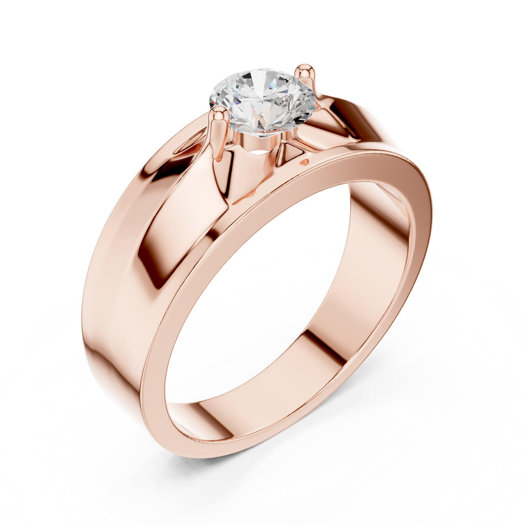 Men's Round Moissanite Ring with Winged Setting – 925 Sterling Silver, 18K Gold Vermeil