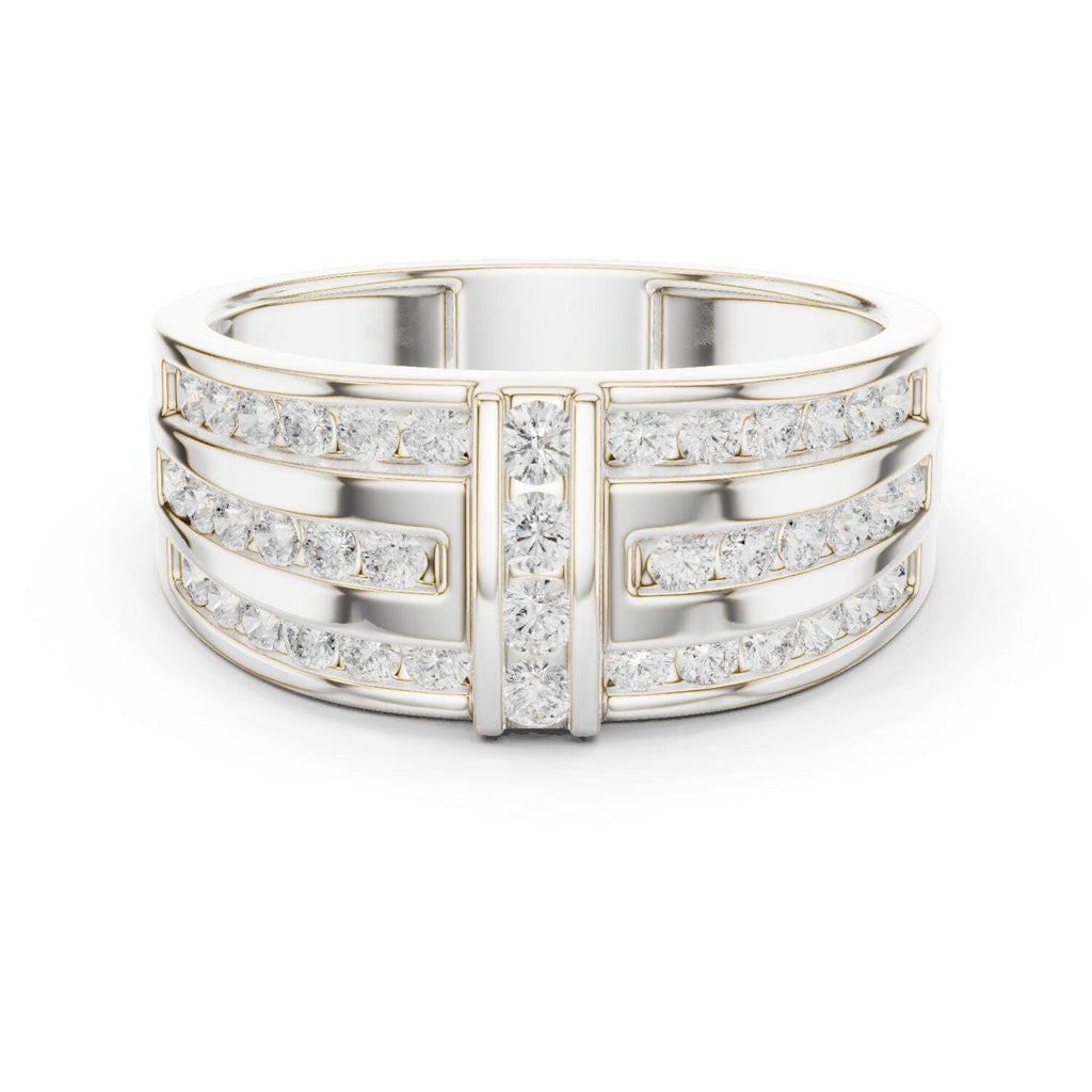Men's Triple-Row Band with Pavé Moissanite Bar – 925 Sterling Silver, 18K Gold Vermeil