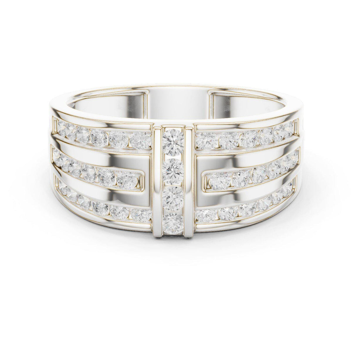 Men's Triple-Row Band with Pavé Moissanite Bar – 925 Sterling Silver, 18K Gold Vermeil