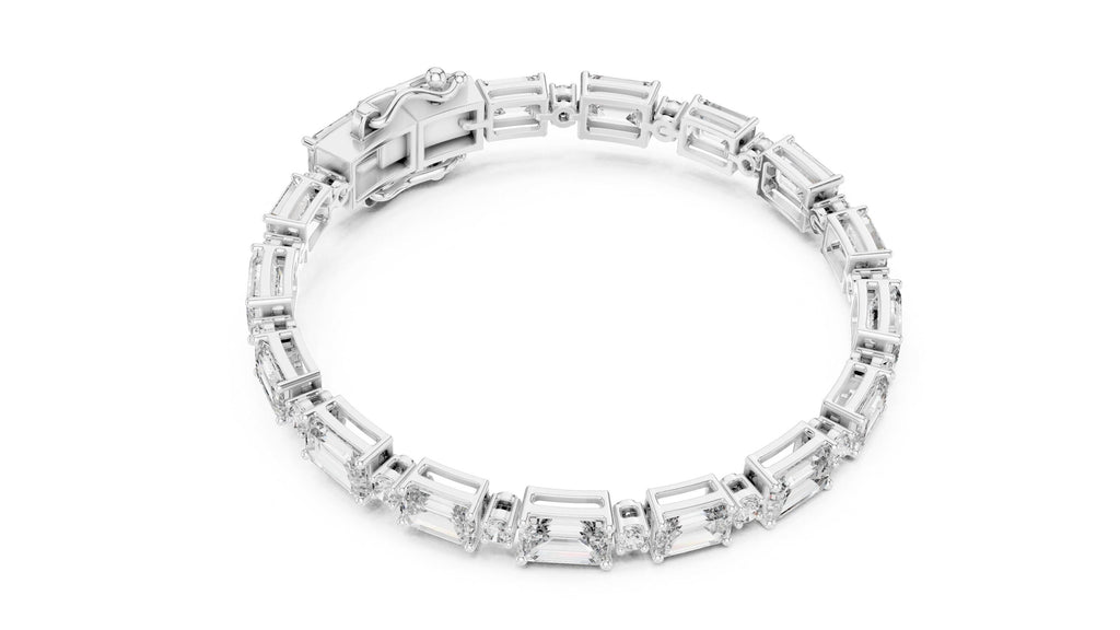 Emerald & Round Moissanite Tennis Bracelet – 925 Sterling Silver, 18K Gold Vermeil
