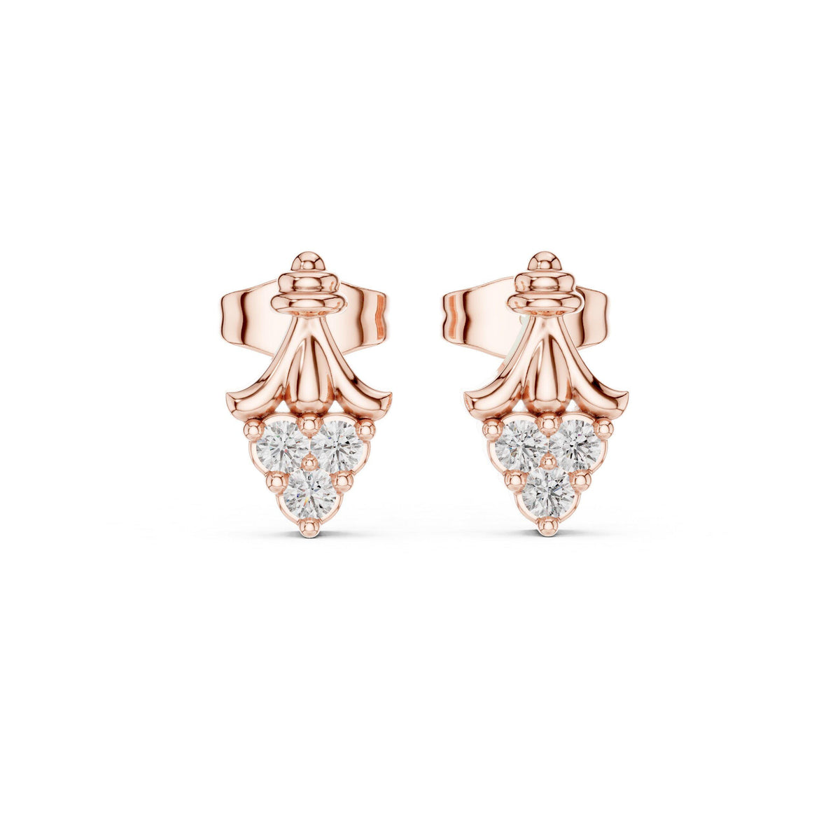Moissanite Ornate Drop Stud Earrings – 925 Sterling Silver, 18K Gold Vermeil