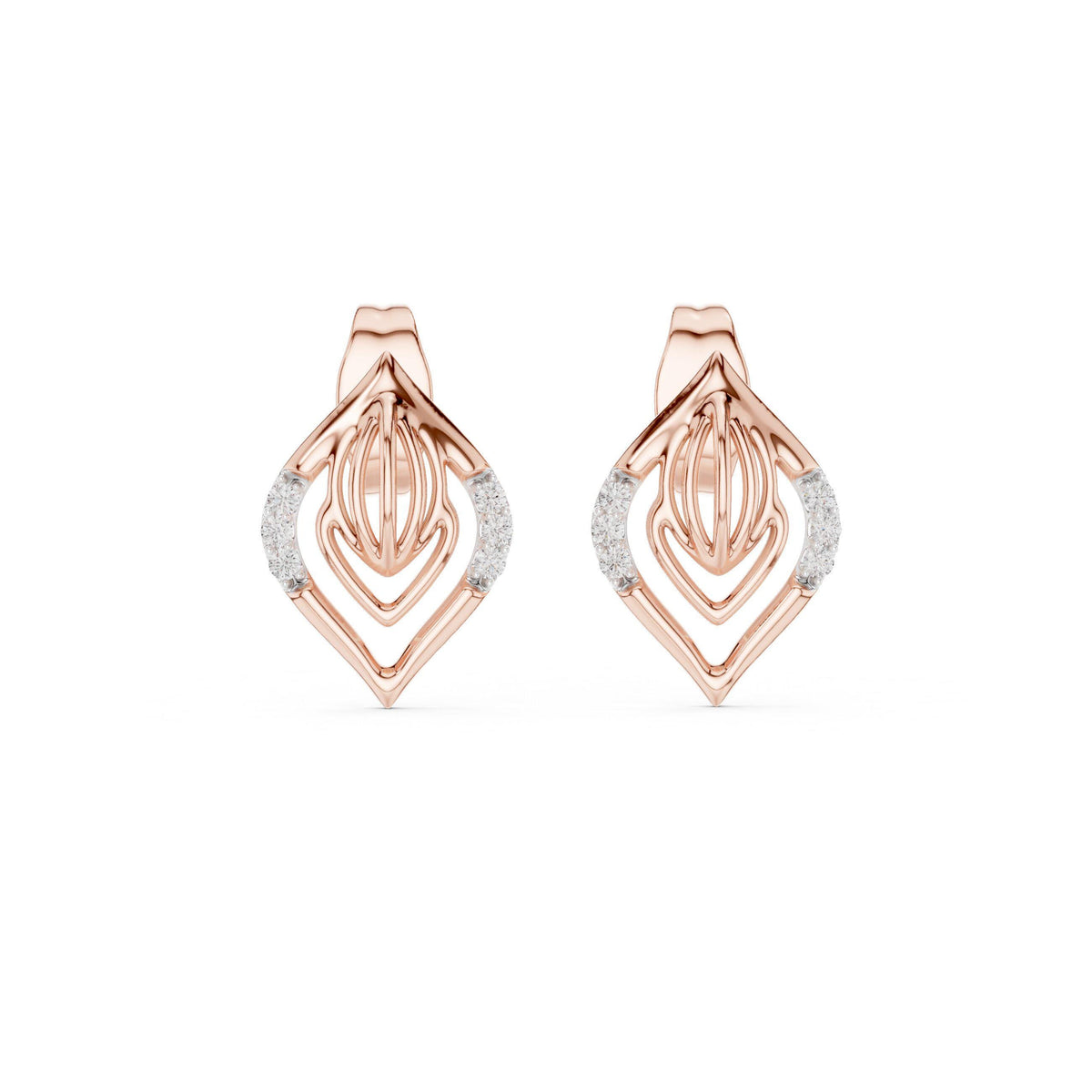 Moissanite Pavé Leaf Outline Stud Earrings – 925 Sterling Silver, 18K Gold Vermeil
