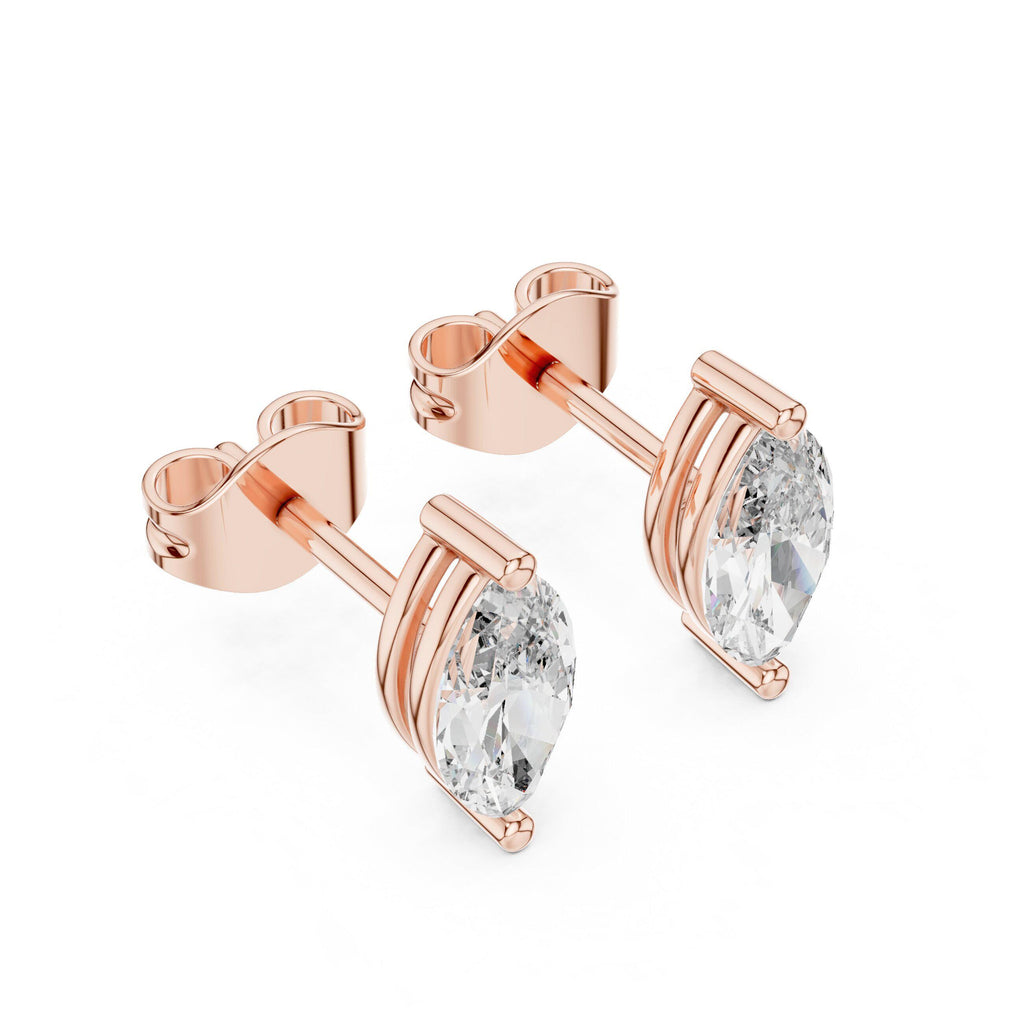 Marquise Moissanite Solitaire Stud Earrings – 925 Sterling Silver, 18K Gold Vermeil
