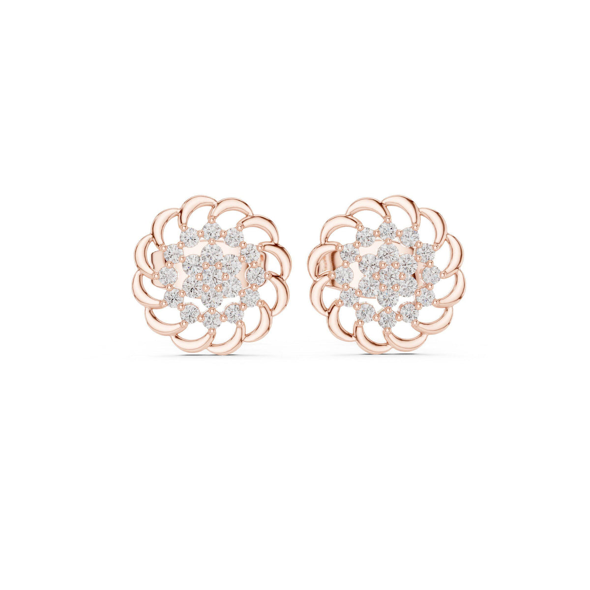 Moissanite Open Petal Medallion Stud Earrings – 925 Sterling Silver, 18K Gold Vermeil