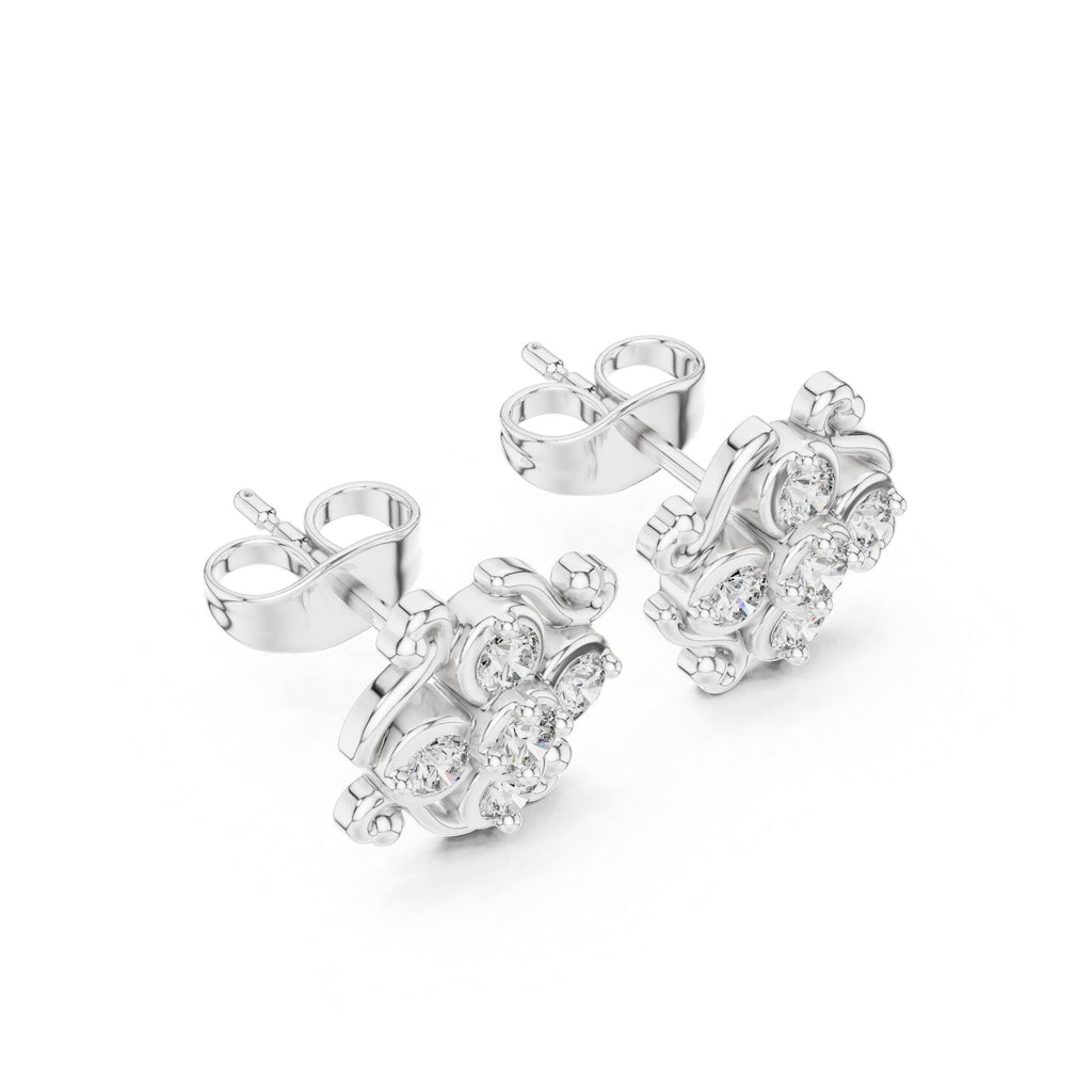 Moissanite Scroll Filigree Cluster Stud Earrings – 925 Sterling Silver, 18K Gold Vermeil