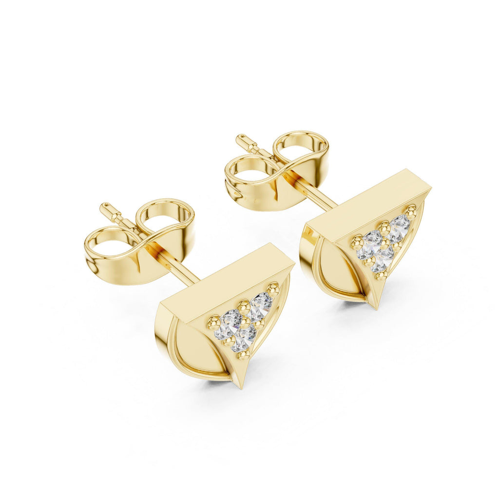 Moissanite Trio Shield Stud Earrings – 925 Sterling Silver, 18K Gold Vermeil