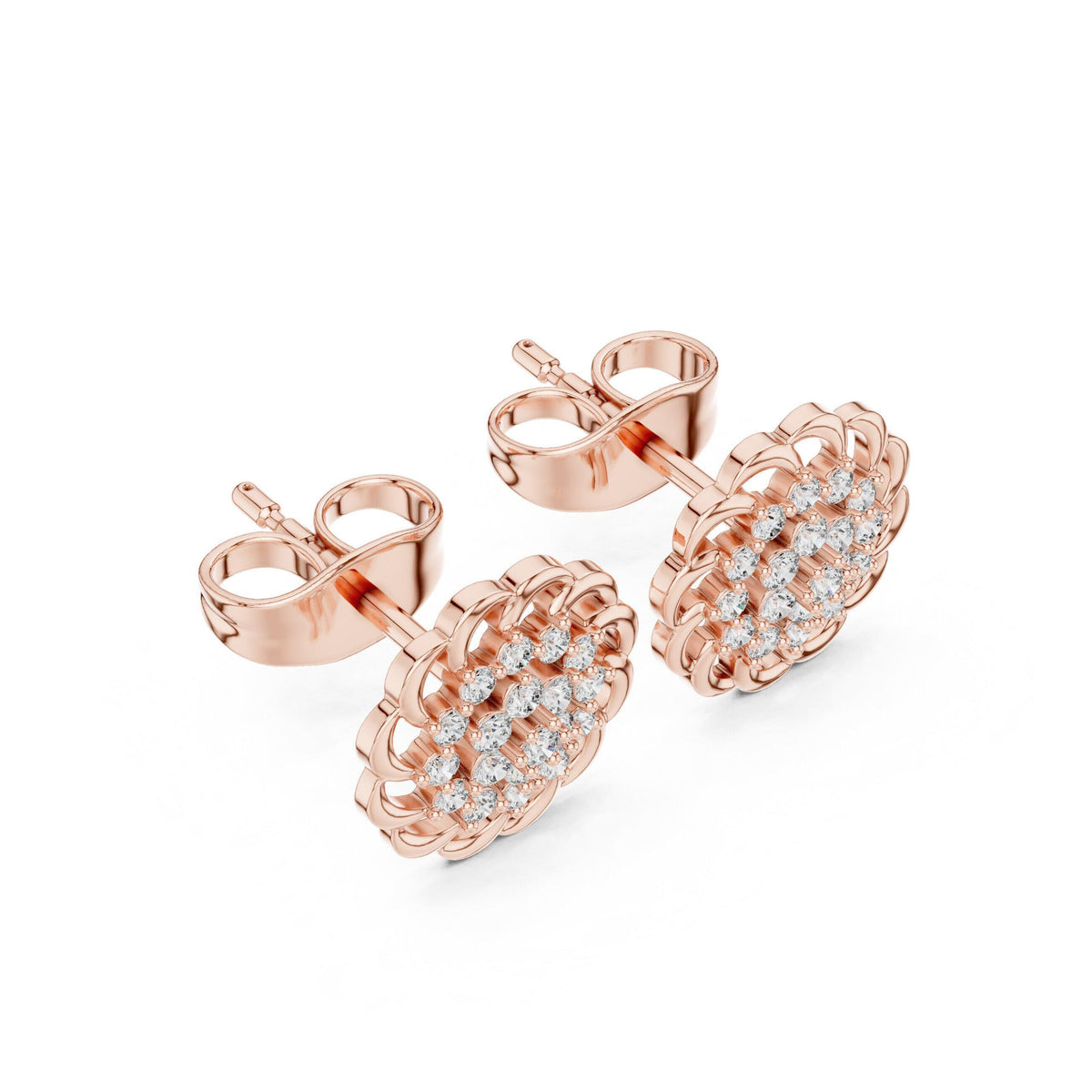 Moissanite Open Petal Medallion Stud Earrings – 925 Sterling Silver, 18K Gold Vermeil
