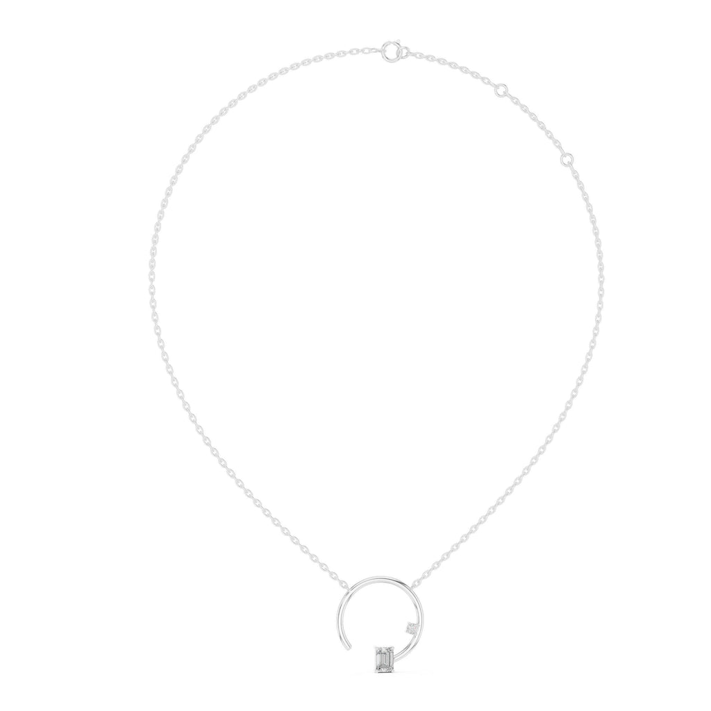 Emerald-Cut Moissanite Open Circle Pendant Necklace – 925 Sterling Silver, 18K Gold Vermeil