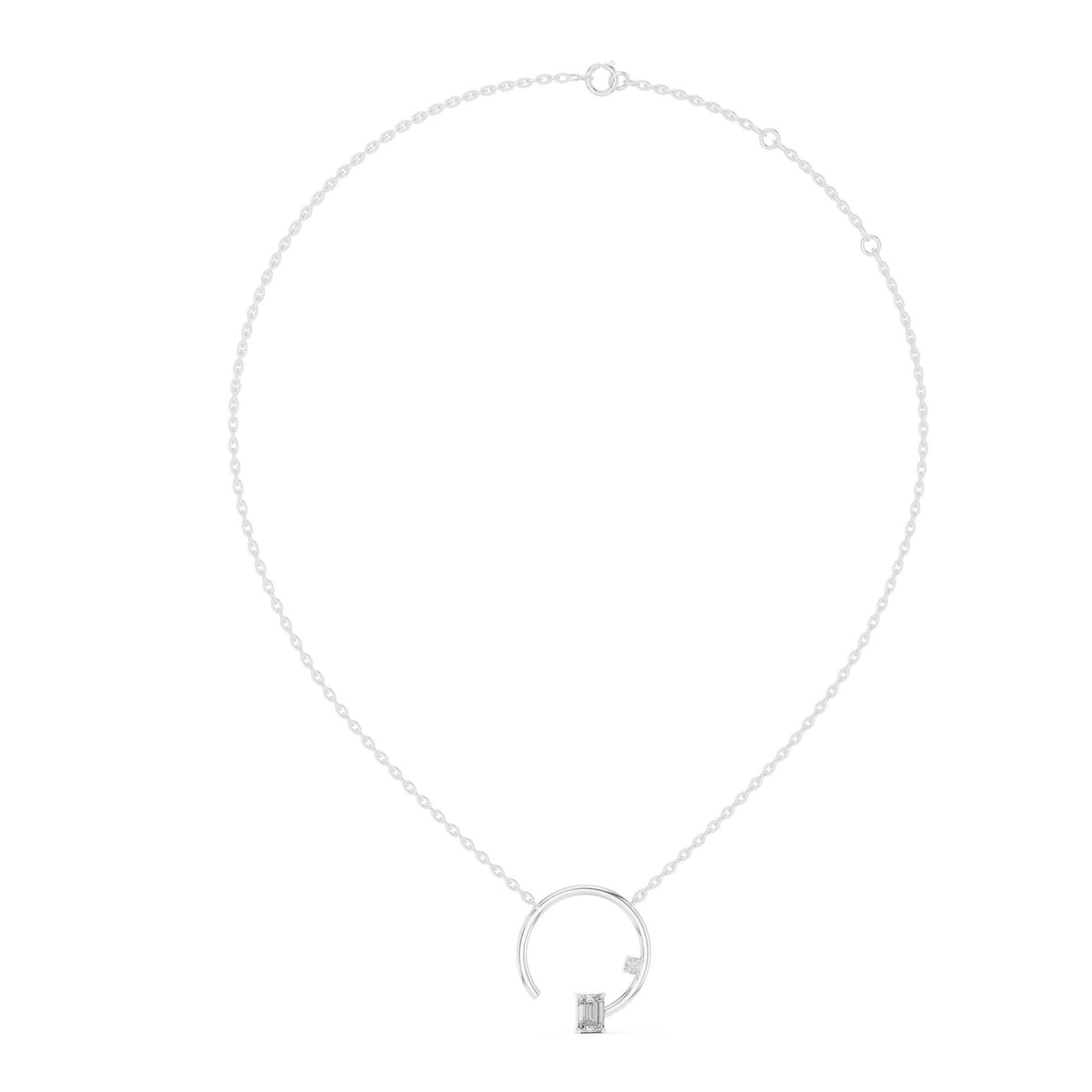 Emerald-Cut Moissanite Open Circle Pendant Necklace – 925 Sterling Silver, 18K Gold Vermeil