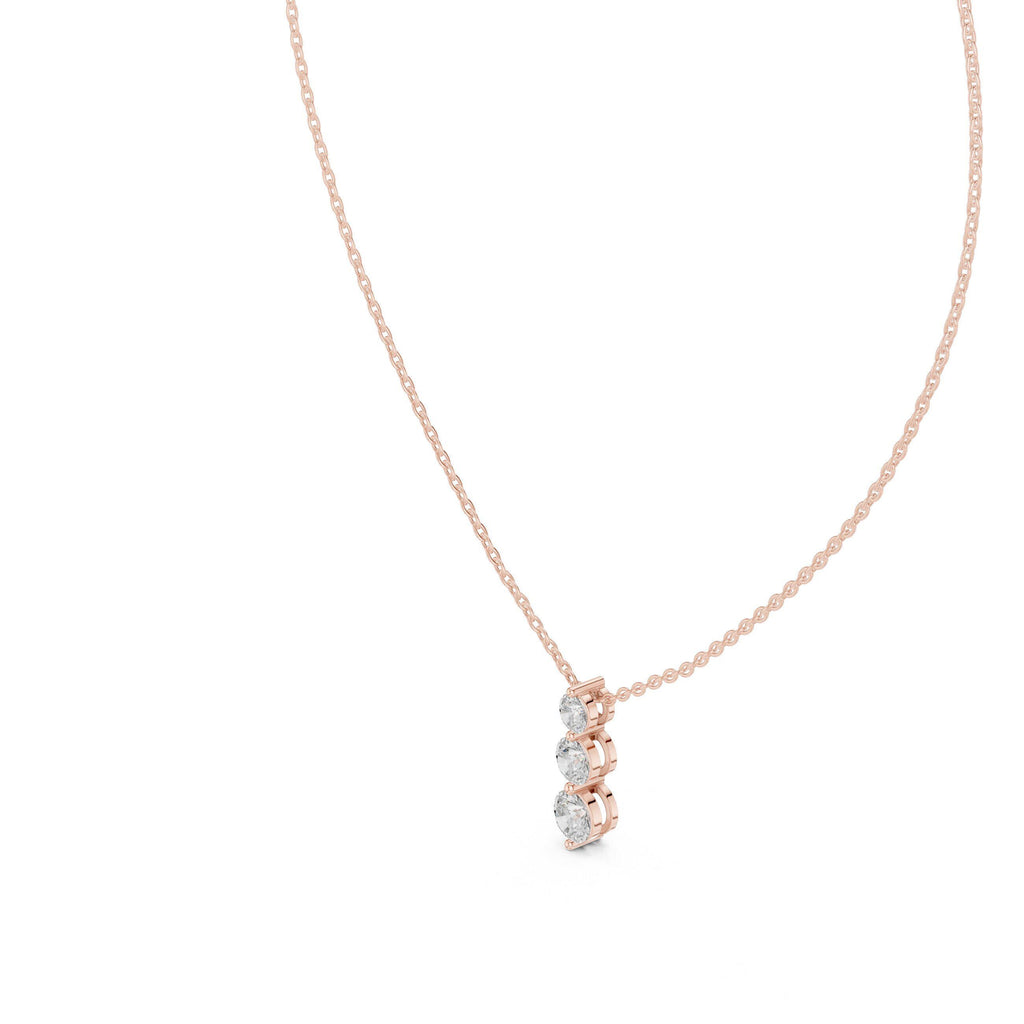 Round Moissanite Two-Stone Vertical Drop Necklace – 925 Sterling Silver, 18K Gold Vermeil