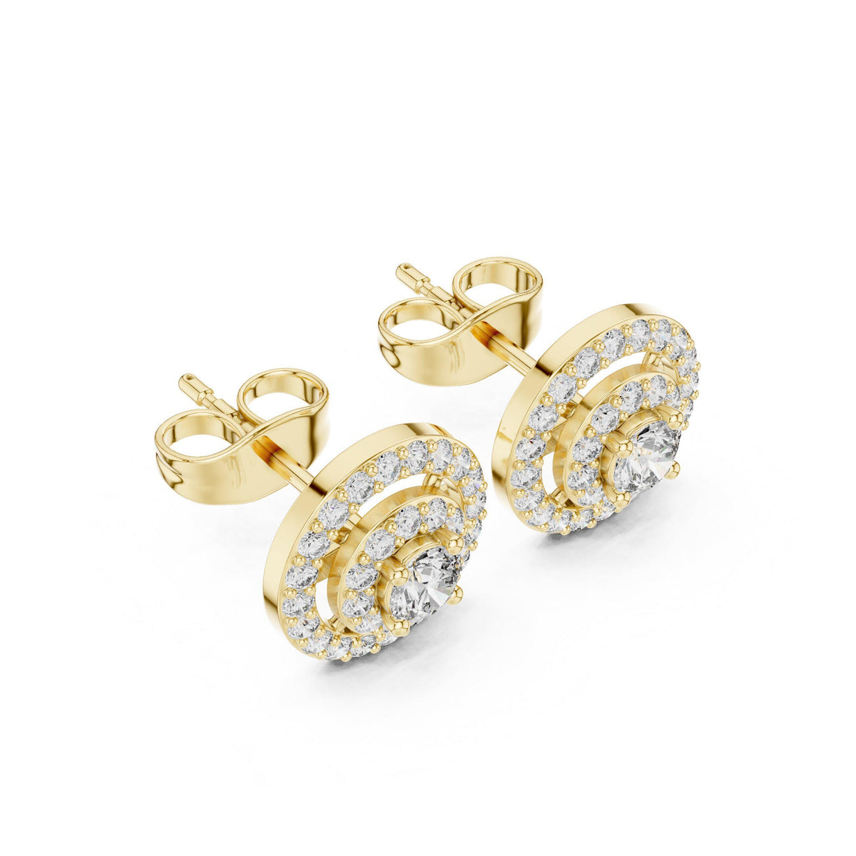 Round Moissanite Double-Halo Stud Earrings – 925 Sterling Silver, 18K Gold Vermeil