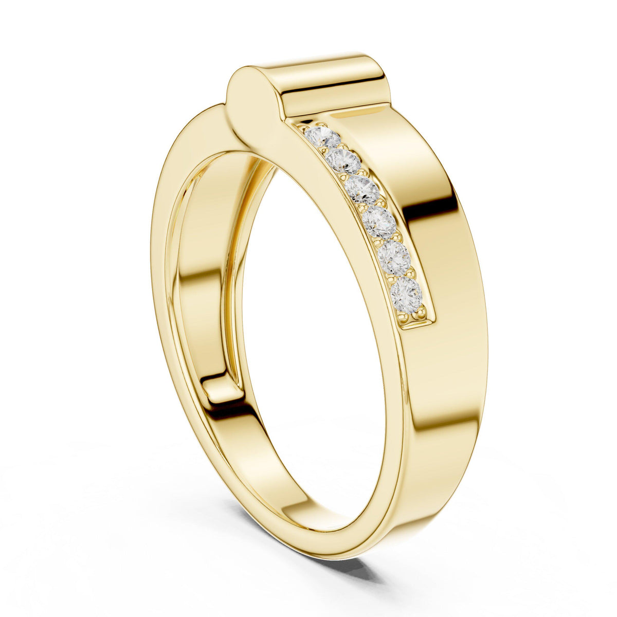 Men's Notched Band with Pavé Moissanite Sides – 925 Sterling Silver, 18K Gold Vermeil