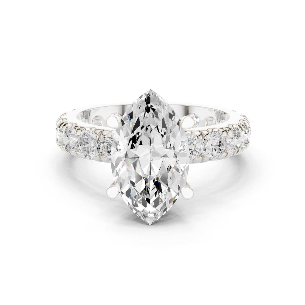 Marquise Moissanite Ring with Pavé Band – 925 Sterling Silver, 18K Gold Vermeil