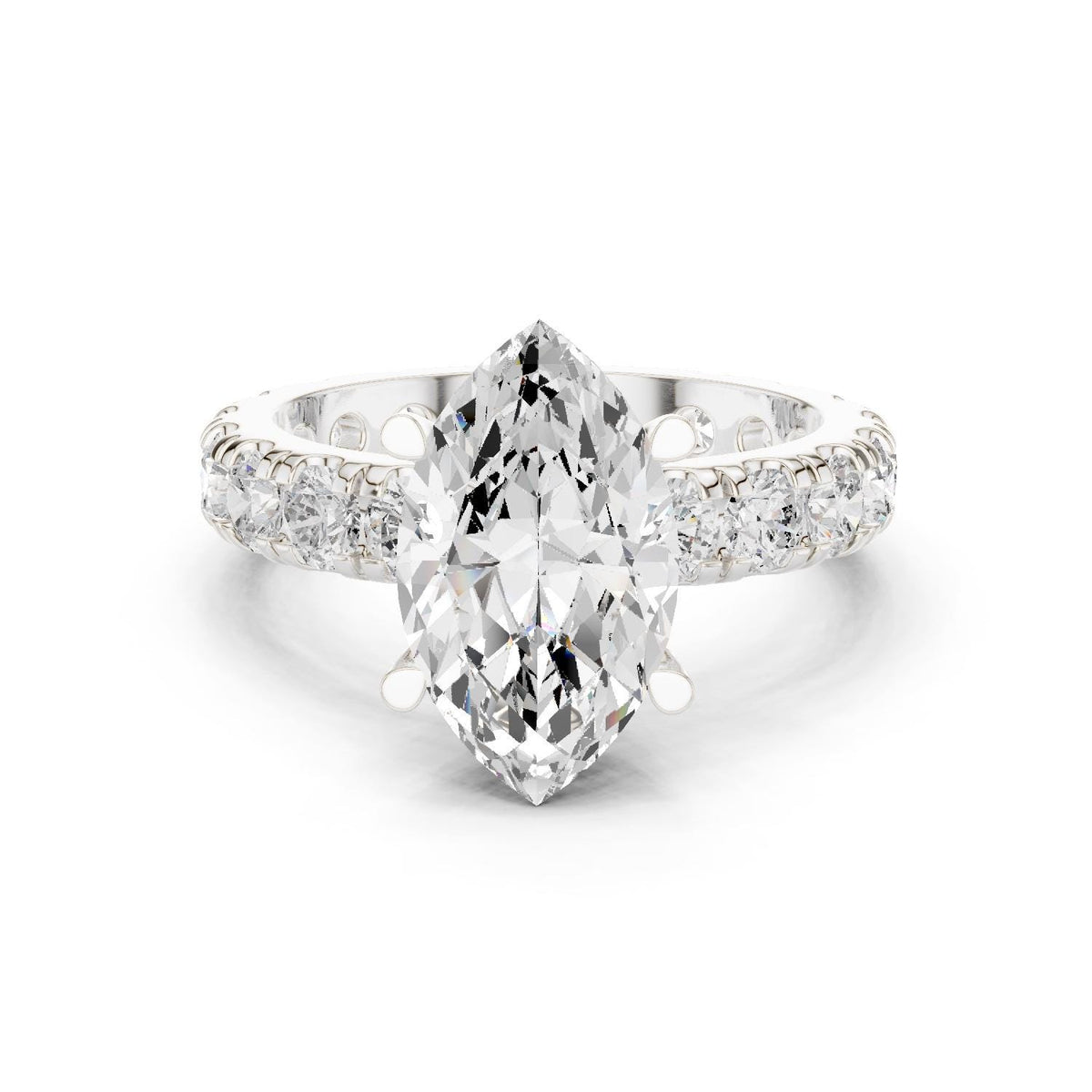 Marquise Moissanite Ring with Pavé Band – 925 Sterling Silver, 18K Gold Vermeil