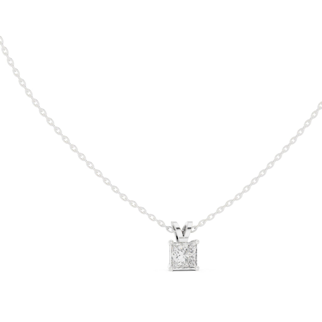 Princess Moissanite Solitaire Pendant Necklace – 925 Sterling Silver, 18K Gold Vermeil