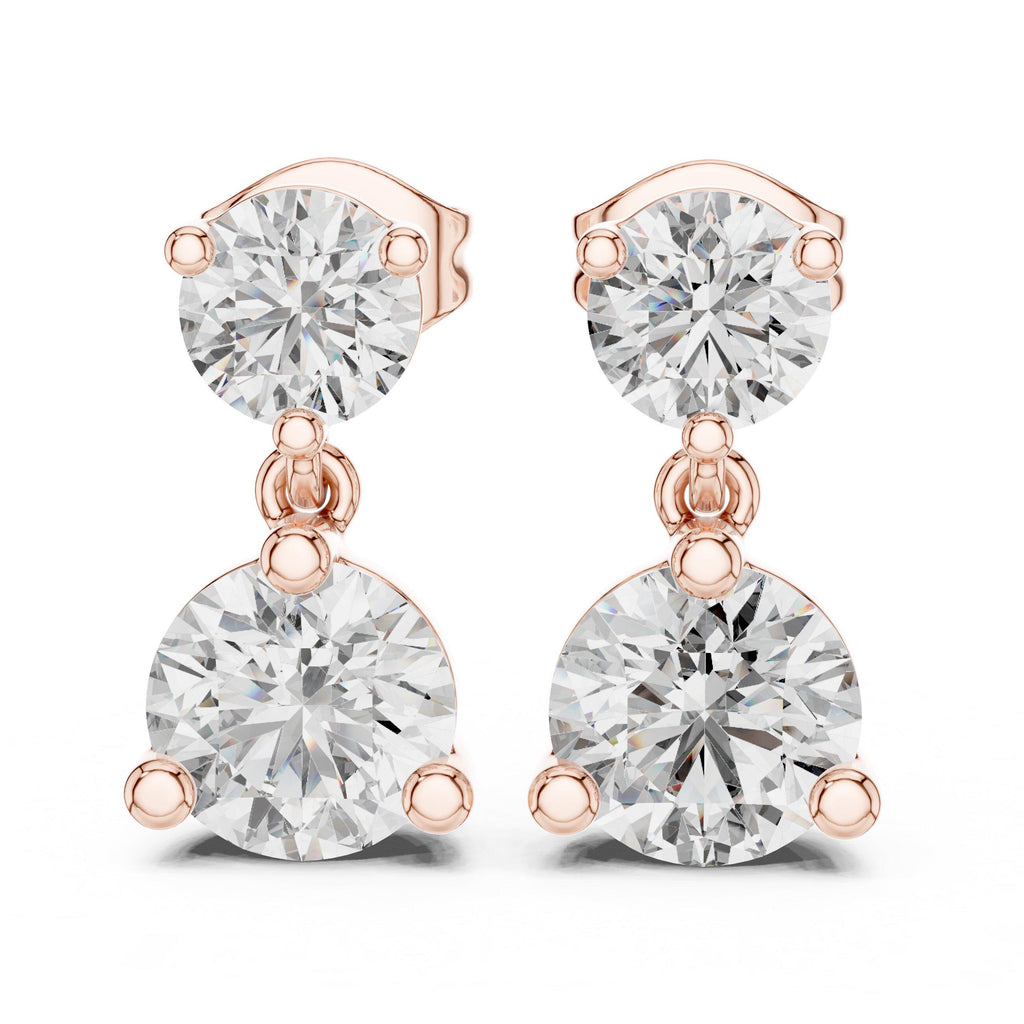 Round Two-Stone Moissanite Drop Earrings – 925 Sterling Silver, 18K Gold Vermeil
