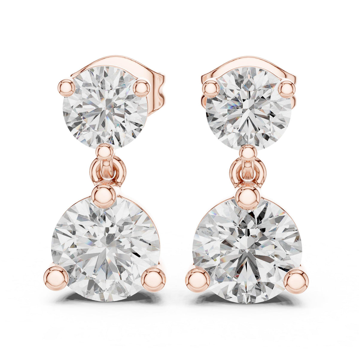 Round Two-Stone Moissanite Drop Earrings – 925 Sterling Silver, 18K Gold Vermeil