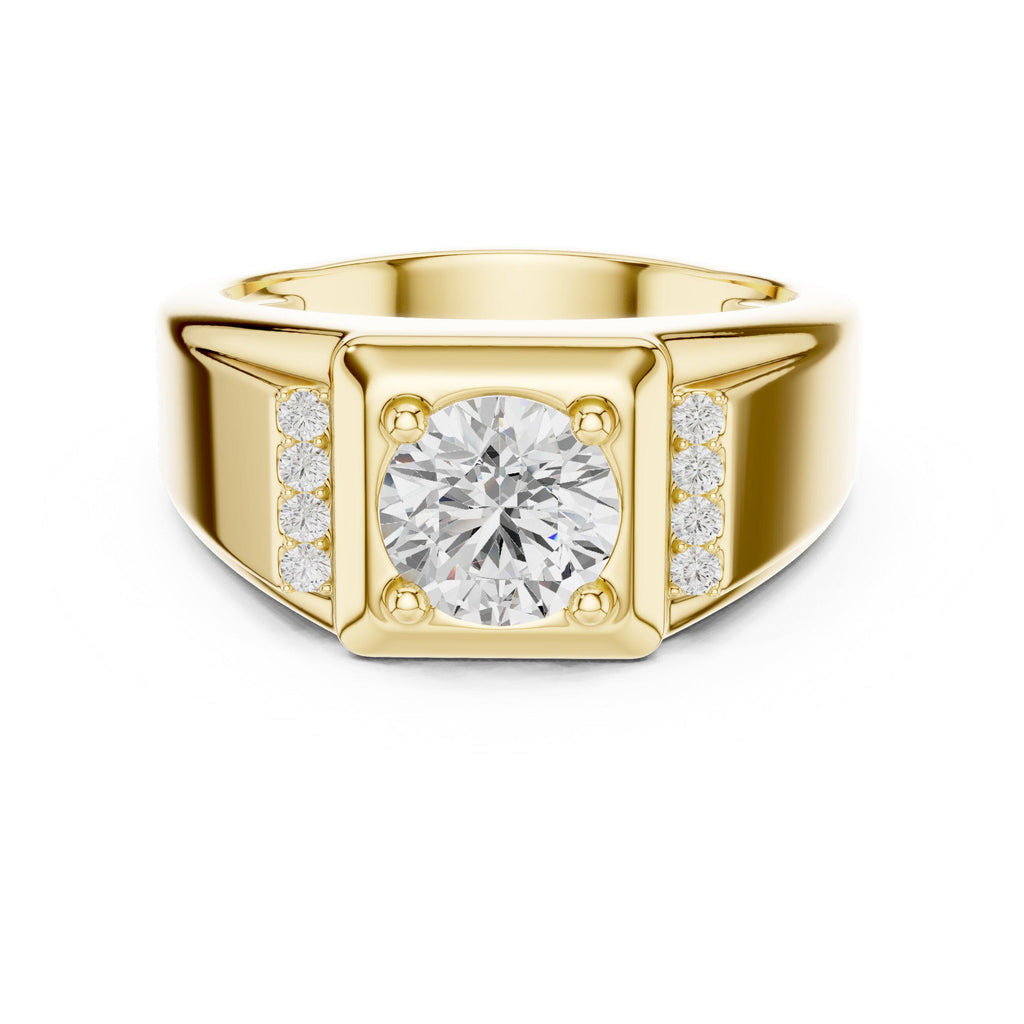 Men's Round Moissanite Ring with Pavé Shoulders – 925 Sterling Silver, 18K Gold Vermeil