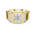 Men's Round Moissanite Ring with Pavé Shoulders – 925 Sterling Silver, 18K Gold Vermeil