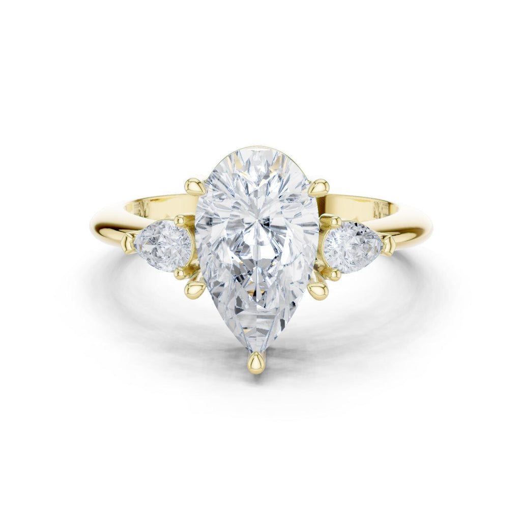 Pear Moissanite Three-Stone Ring with Pear Side Stones – 925 Sterling Silver, 18K Gold Vermeil