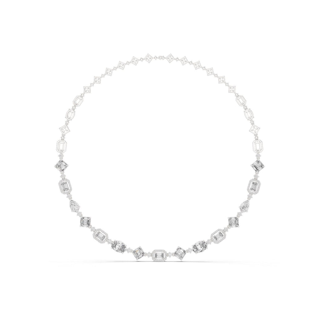 Mixed-Cut Moissanite Halo Station Necklace – 925 Sterling Silver, 18K Gold Vermeil