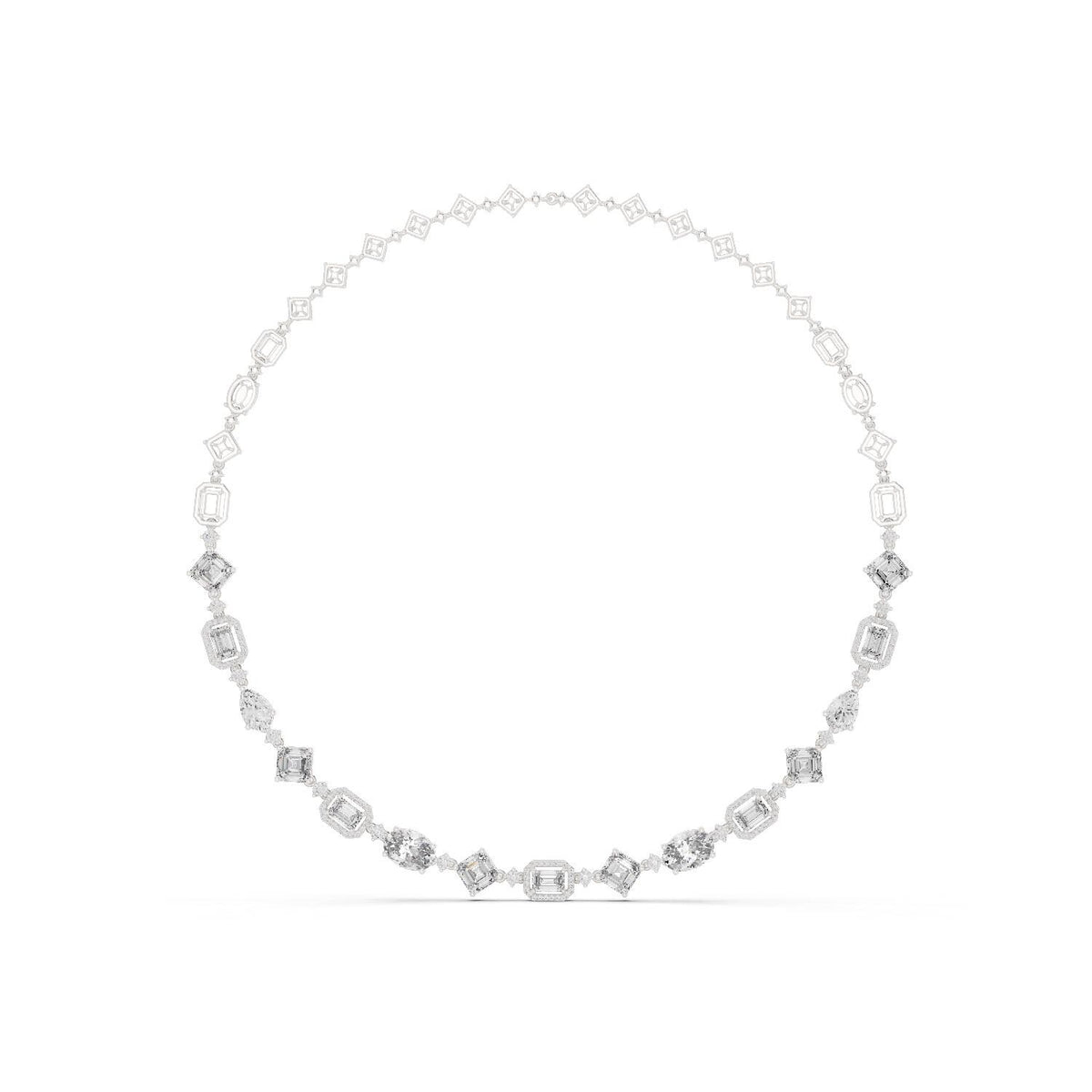 Mixed-Cut Moissanite Halo Station Necklace – 925 Sterling Silver, 18K Gold Vermeil