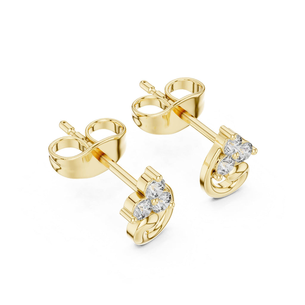 Moissanite Trio Swirl Stud Earrings – 925 Sterling Silver, 18K Gold Vermeil