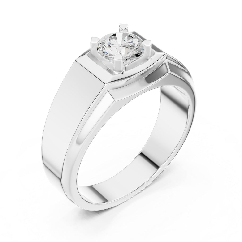 Men's Round Moissanite Ring with Raised Square Setting – 925 Sterling Silver, 18K Gold Vermeil
