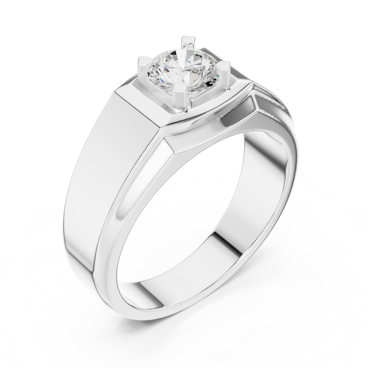 Men's Round Moissanite Ring with Raised Square Setting – 925 Sterling Silver, 18K Gold Vermeil