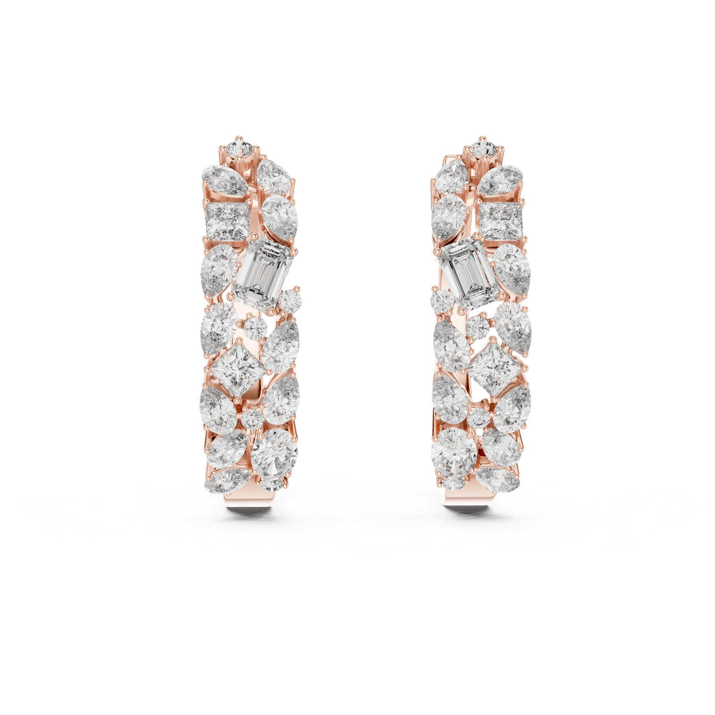 Mixed-Cut Moissanite Cluster Hoop Earrings – 925 Sterling Silver, 18K Gold Vermeil
