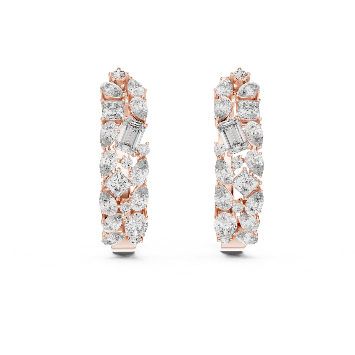 Mixed-Cut Moissanite Cluster Hoop Earrings – 925 Sterling Silver, 18K Gold Vermeil