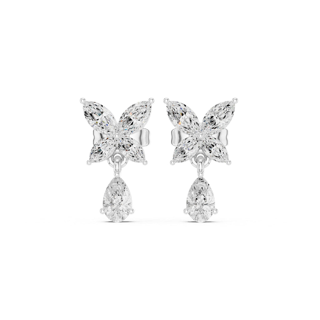 Marquise Moissanite Butterfly Drop Earrings – 925 Sterling Silver, 18K Gold Vermeil