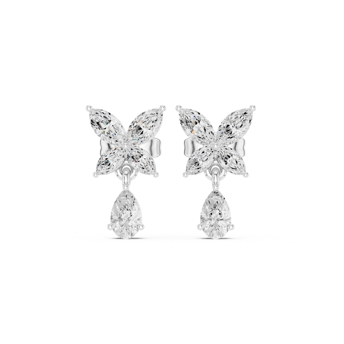Marquise Moissanite Butterfly Drop Earrings – 925 Sterling Silver, 18K Gold Vermeil