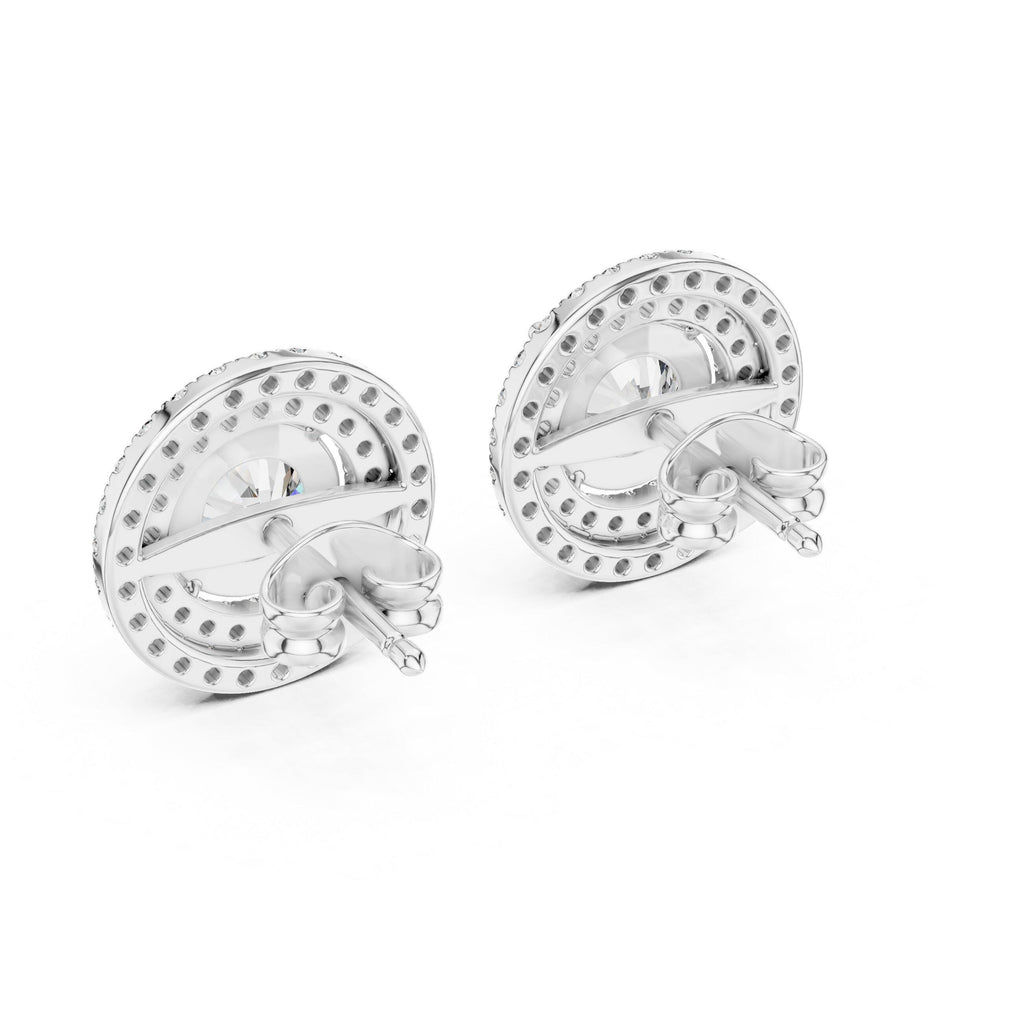 Round Moissanite Double-Halo Stud Earrings – 925 Sterling Silver, 18K Gold Vermeil