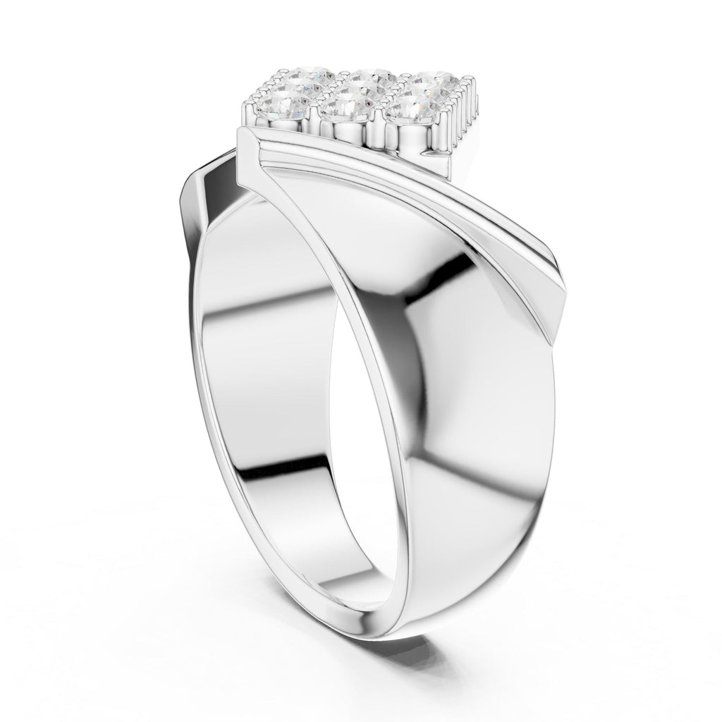 Men's Twisted Bypass Ring with Square Pavé Cluster – 925 Sterling Silver, 18K Gold Vermeil