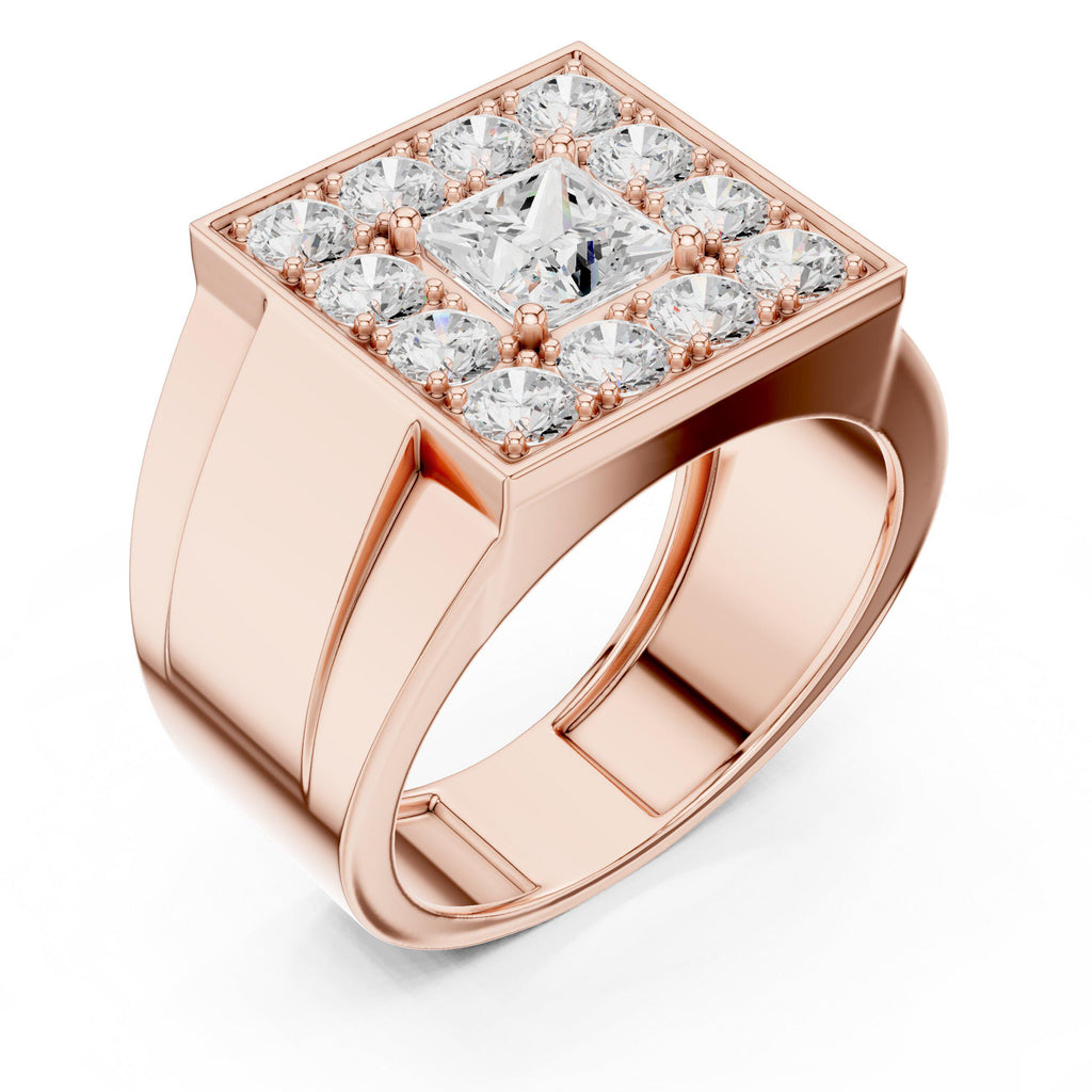 Men's Princess-Cut Moissanite Halo Signet Ring – 925 Sterling Silver, 18K Gold Vermeil