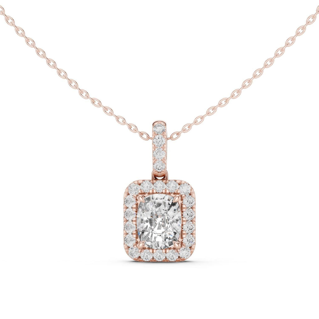 Cushion Moissanite Halo Pendant Necklace – 925 Sterling Silver, 18K Gold Vermeil