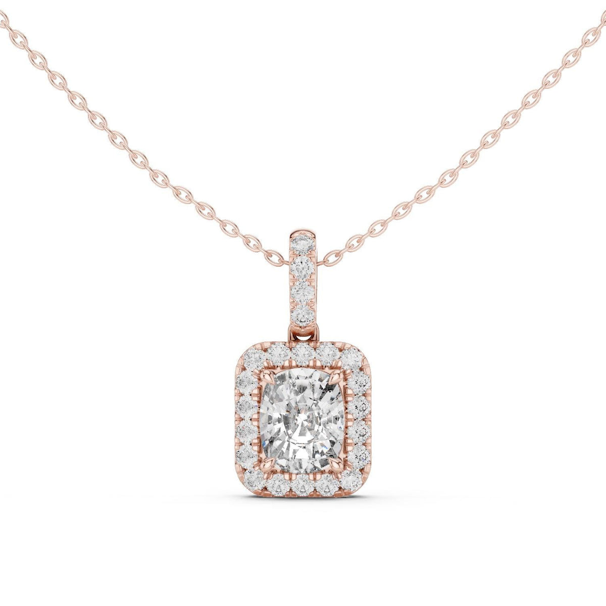 Cushion Moissanite Halo Pendant Necklace – 925 Sterling Silver, 18K Gold Vermeil