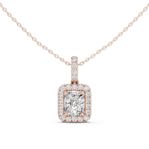 Cushion Moissanite Halo Pendant Necklace – 925 Sterling Silver, 18K Gold Vermeil