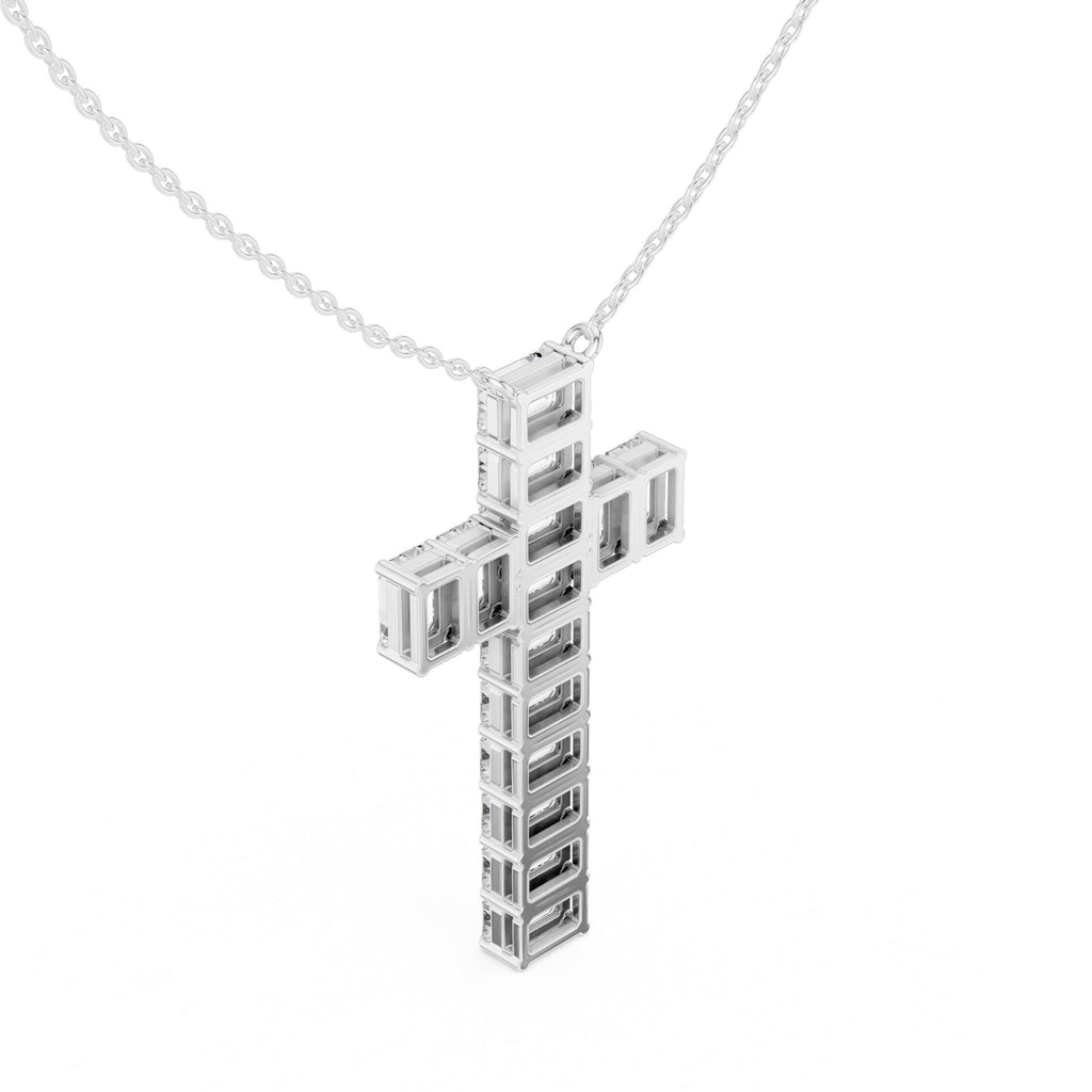 Baguette Moissanite Cross Pendant Necklace – 925 Sterling Silver, 18K Gold Vermeil