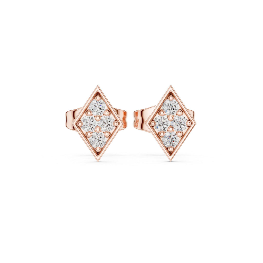 Moissanite Pavé Diamond-Shape Stud Earrings – 925 Sterling Silver, 18K Gold Vermeil